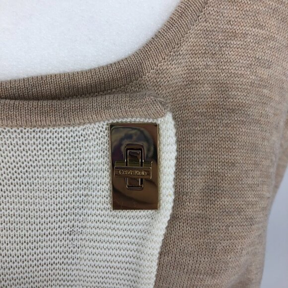 Calvin Klein Colorblock Poncho Creme grey  and Ivory neutral tones gold clasp OS - Picture 13 of 16